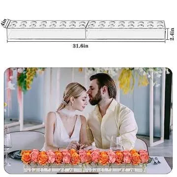 KIWOEN Acrylic Flower Vase Rectangular Floral Centerpiece 2 Pack Total 31.6 Inches 32 Holes Rectangle Decorative Modern Vases for Home Wedding Dining Table Decor, Clean, VEST-002