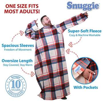 SNUGGIE- The Original Wearable Blanket That Has Sleeves, Warm, Cozy, Super Soft Fleece, Functional Blanket with Sleeves & Pockets for Adult, Women, Men, As Seen On TV- Plaid