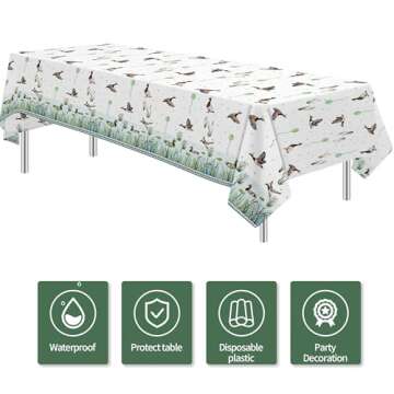 Suhelkit One Lucky Duck Birthday Decorations Tablecloth, Disposable Mallard Duck Hunting Birthday Pa...