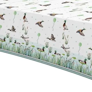 Suhelkit One Lucky Duck Birthday Decorations Tablecloth, Disposable Mallard Duck Hunting Birthday Party Supplies Table Cover, Duck 1st 2nd 3rd Birthday Table Decorations, 3 Pack (54in x 108in)