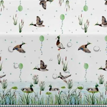 Suhelkit One Lucky Duck Birthday Decorations Tablecloth, Disposable Mallard Duck Hunting Birthday Party Supplies Table Cover, Duck 1st 2nd 3rd Birthday Table Decorations, 3 Pack (54in x 108in)