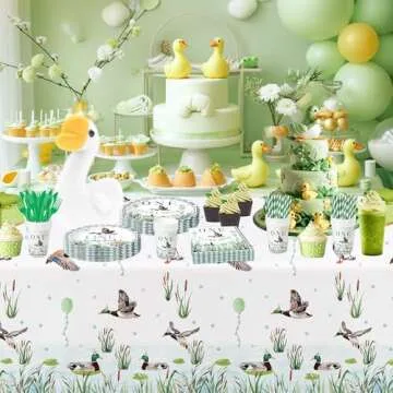 Suhelkit One Lucky Duck Birthday Decorations Tablecloth, Disposable Mallard Duck Hunting Birthday Party Supplies Table Cover, Duck 1st 2nd 3rd Birthday Table Decorations, 3 Pack (54in x 108in)