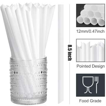 ALINK 100 PCS White Plastic Boba Straws - Extra Wide Disposable Smoothie Straws for Bubble Tea, 8.5 ...