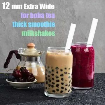 ALINK 100 PCS White Plastic Boba Straws for Bubble Tea