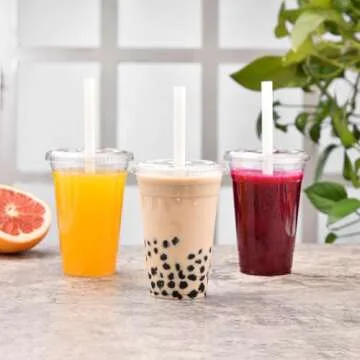 ALINK 100 PCS White Plastic Boba Straws for Bubble Tea