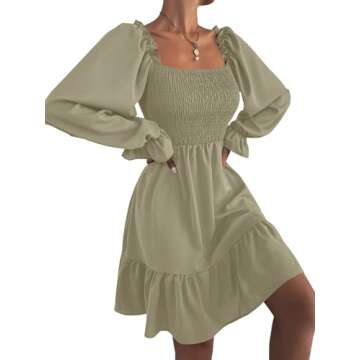 LYANER Women's Square Neck Lantern Long Sleeve Dress