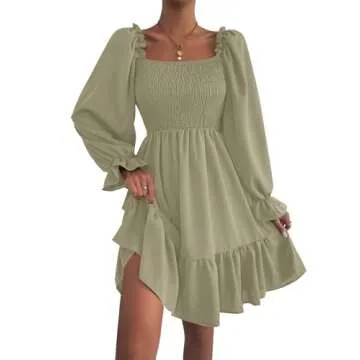 LYANER Women's Square Neck Lantern Long Sleeve Dress