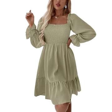 LYANER Women's Square Neck Lantern Long Sleeve Dress