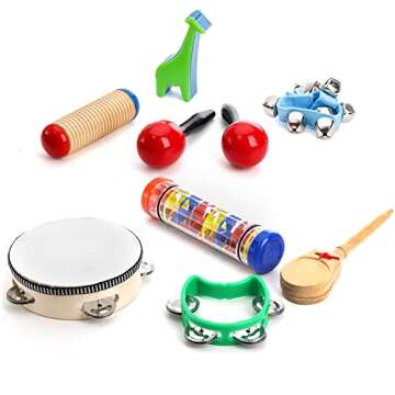 Peohud 19 PCS Toddler Musical Instruments Set, Wooden Percussion Instruments Tambourine Toys for Baby Kids Children, Rhythm Music Education Toys for Preschool Educational Early Learning