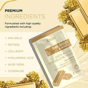 AZURE 24K Gold & Retinol Anti Aging Under Eye Patches - Firming, Restoring & Deeply Hydrating Eye Ma...
