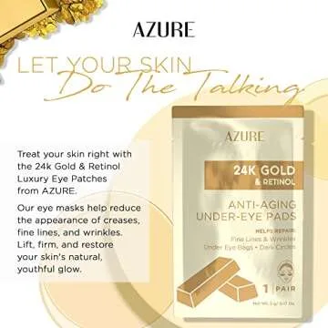 AZURE 24K Gold & Retinol Anti Aging Under Eye Patches - Firming, Restoring & Deeply Hydrating Eye Mask - Reduces Fine Lines, Wrinkles, Dark Circles & Puffiness - Skin Care Made in Korea - 5 Pairs