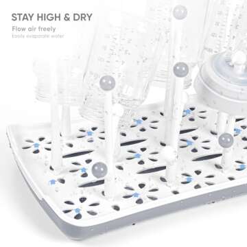 Baby Bottle Drying Rack with Tray, Termichy High Capacity Bottle Dryer Holder for Bottles, Teats, Cups, Pump Parts and Accessories, Gray