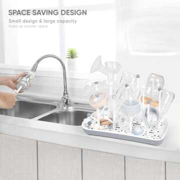 Baby Bottle Drying Rack with Tray, Termichy High Capacity Bottle Dryer Holder for Bottles, Teats, Cups, Pump Parts and Accessories, Gray