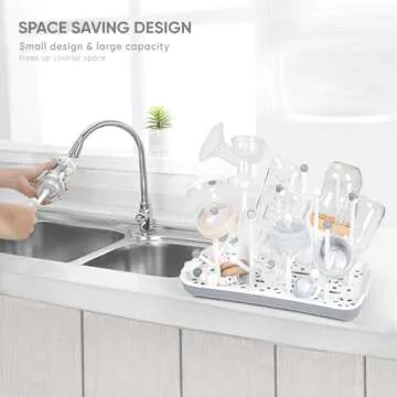 Baby Bottle Drying Rack with Tray, Termichy High Capacity Bottle Dryer Holder for Bottles, Teats, Cups, Pump Parts and Accessories, Gray