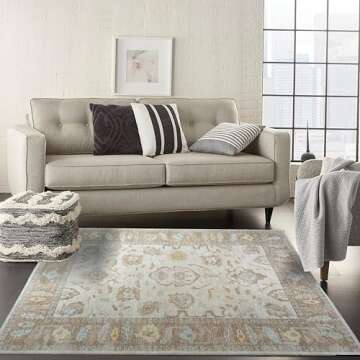 Modern Oushak Rug, Vintage Turkish Brown Beige Oriental Antique Inspired Area Rugs, Washable Luxury ...