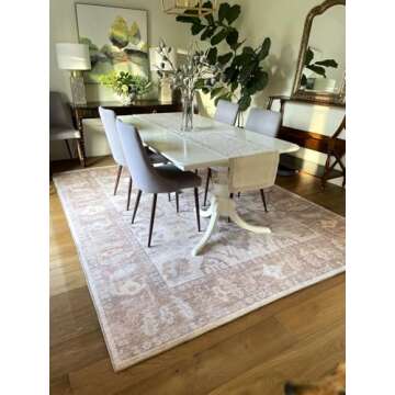 Modern Oushak Rug, Vintage Turkish Brown Beige Oriental Antique Inspired Area Rugs, Washable Luxury Living Room Bedroom Bathroom Kitchen 4'9 x 6'9