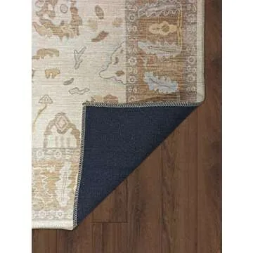 Modern Oushak Rug, Vintage Turkish Brown Beige Oriental Antique Inspired Area Rugs, Washable Luxury Living Room Bedroom Bathroom Kitchen 4'9 x 6'9