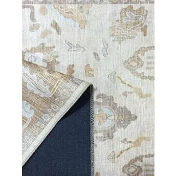 Modern Oushak Rug, Vintage Turkish Brown Beige Oriental Antique Inspired Area Rugs, Washable Luxury Living Room Bedroom Bathroom Kitchen 4'9 x 6'9