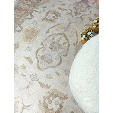Modern Oushak Rug, Vintage Turkish Brown Beige Oriental Antique Inspired Area Rugs, Washable Luxury Living Room Bedroom Bathroom Kitchen 4'9 x 6'9