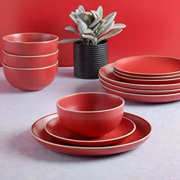 Gibson Home Rockaway 12 Piece Dinnerware, Red Matte