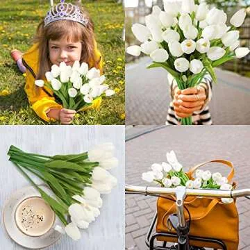 EZFLOWERY 30 Artificial Tulips Real Touch Flower Bouquet
