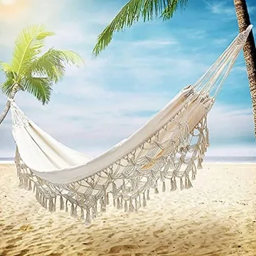 Xuanmuque Double Boho Macrame Hammock with Tassels