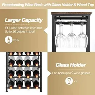 Stylish Sunexinlo Wine Rack with Glass Holder for 16 Bottles