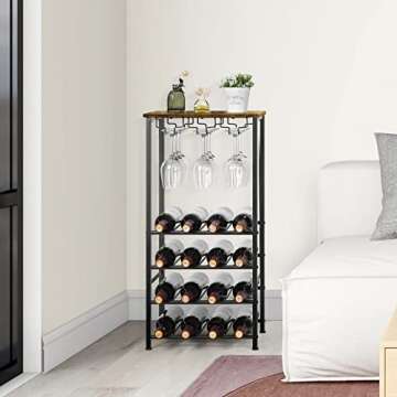 Stylish Sunexinlo Wine Rack with Glass Holder for 16 Bottles