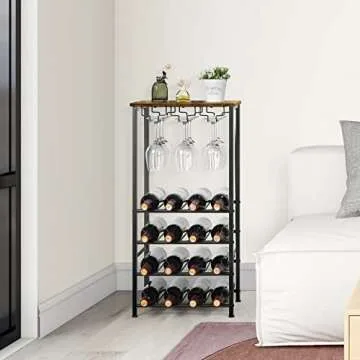 Stylish Sunexinlo Wine Rack with Glass Holder for 16 Bottles