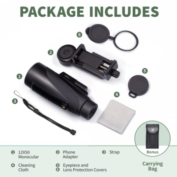 Gosky Titan 12X50 Monocular with Smartphone Holder
