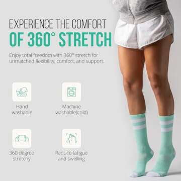 Love Classic, Mint, X-Small-Small, Light Weight Compression Athletic Crew Socks for Women