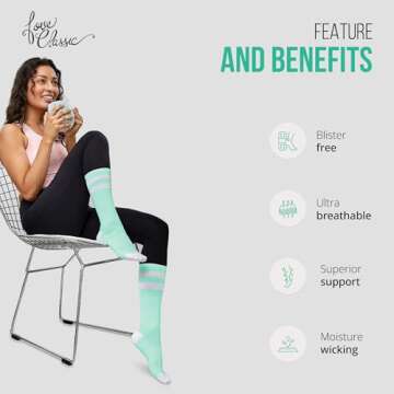 Love Classic, Mint, X-Small-Small, Light Weight Compression Athletic Crew Socks for Women
