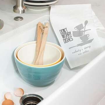 Twisted Wares Funny Kitchen Dish Towels with Sayings for Women, Don’t Worry Dishes Flour Sack Dishtowels, 27 inch by 27 inch, 100% Cotton, Funny Gift for Adults