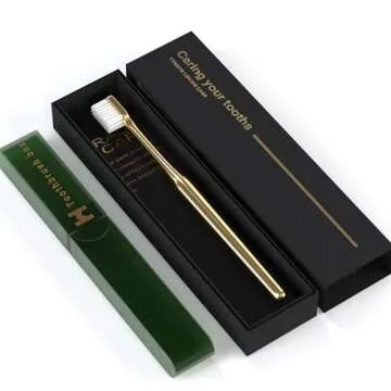 CHOWDOLANG Gold Color Travel Toothbrush Case Set,Soft Bristles for Sensitive Gums,Soft Toothbrushes for Adults,Luxury Gold-Plated Manual Toothbrush,Business Travel and Vacation Hotel Use