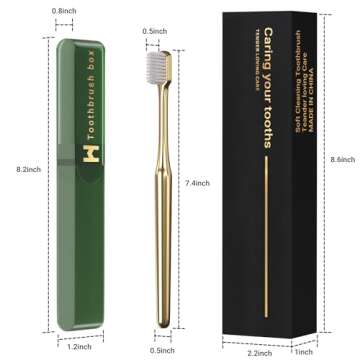 CHOWDOLANG Gold Color Travel Toothbrush Case Set,Soft Bristles for Sensitive Gums,Soft Toothbrushes for Adults,Luxury Gold-Plated Manual Toothbrush,Business Travel and Vacation Hotel Use
