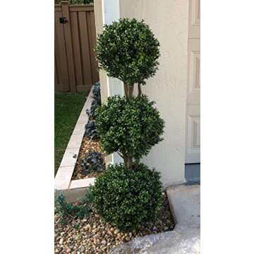 Two 56 Inch Artificial Boxwood Triple Ball Trees Potted