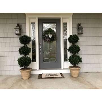 Two 56 Inch Artificial Boxwood Triple Ball Trees Potted