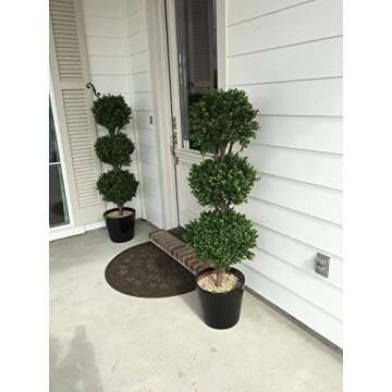 Two 56 Inch Artificial Boxwood Triple Ball Trees Potted