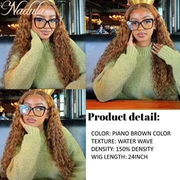 Nadula Piano Brown 13x4 Water Wave Lace Front Wigs Human Hair with Amber Highlights for Women,10A Highlight Ombre Auburn Brown Water Wave Lace Frontal Wigs Pre Plucked with Baby Hair 16inch