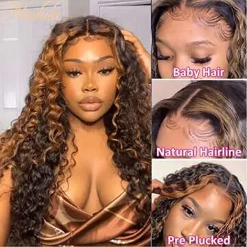 Nadula Piano Brown 13x4 Water Wave Lace Front Wigs Human Hair with Amber Highlights for Women,10A Highlight Ombre Auburn Brown Water Wave Lace Frontal Wigs Pre Plucked with Baby Hair 16inch