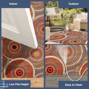 Liora Manne Marina Low Profile Durable Indoor/Outdoor Woven Rug- Circles Saffron 3'3" x 4'11"