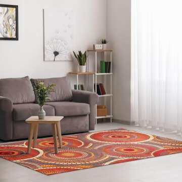 Liora Manne Marina Low Profile Durable Indoor/Outdoor Woven Rug- Circles Saffron 3'3" x 4'11"