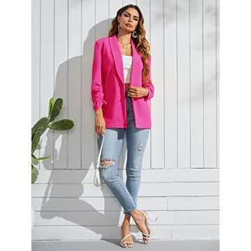 WDIRARA Women's Pink Open Front Blazer for Work