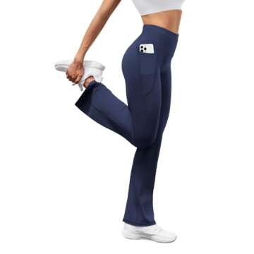 SEAJOJO Women's High Waist Flare Yoga Pants Tummy Control Casual Bootcut Leggings with Side Pockets Navy Blue