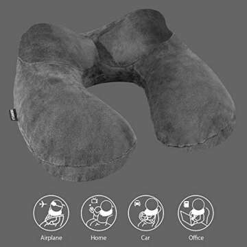 UROPHYLLA Inflatable Travel Pillow, Soft Velvet Inflatable Neck Pillow for Traveling, Airplanes, Train, Car, Office with Compact Bag, Breathable Washable Cover, Suit for Adults Sleeping - Grey