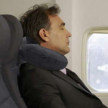 UROPHYLLA Inflatable Travel Pillow, Soft Velvet Inflatable Neck Pillow for Traveling, Airplanes, Train, Car, Office with Compact Bag, Breathable Washable Cover, Suit for Adults Sleeping - Grey