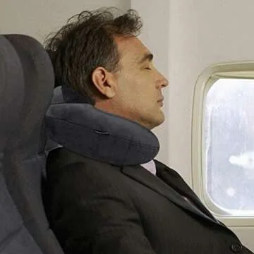 UROPHYLLA Inflatable Travel Pillow, Soft Velvet Inflatable Neck Pillow for Traveling, Airplanes, Train, Car, Office with Compact Bag, Breathable Washable Cover, Suit for Adults Sleeping - Grey