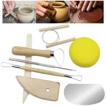 Evwoge 8 Pcs Ceramic Clay Tools Set, Wooden Clay Wax Pottery Sculpting Modeling Tool Kits Pottery Smoothing Cleaning Carving Shaping Cutting Tools