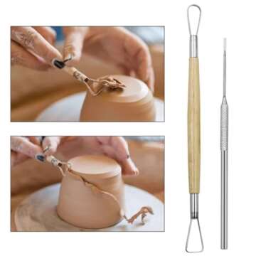 Evwoge 8 Pcs Ceramic Clay Tools Set, Wooden Clay Wax Pottery Sculpting Modeling Tool Kits Pottery Smoothing Cleaning Carving Shaping Cutting Tools