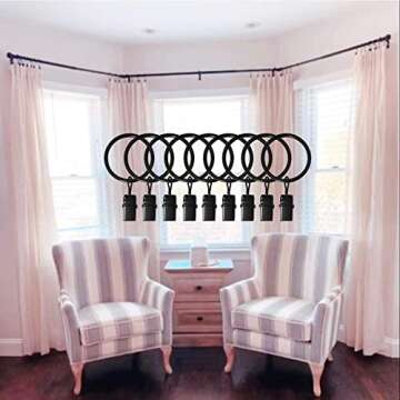Versatile LLPJS 40 Pack Curtain Rings - Black Clips